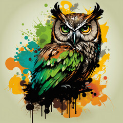 Spray paint Graffiti Owl - dripping background grunge