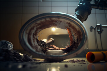 Blockage in sink, pipes clogged with waste. Generation AI