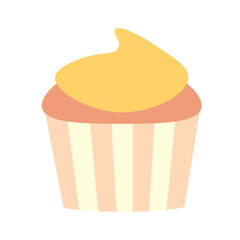Simple flat tasty cupcake with yellow icing