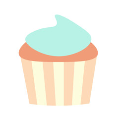 Simple flat tasty cupcake with mint icing