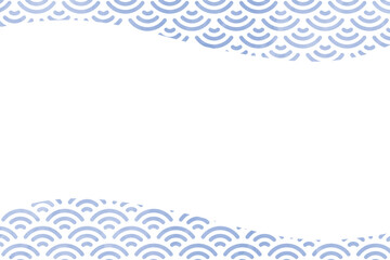 水彩風の青海波の背景フレームイラスト。