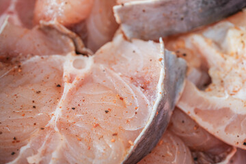 Raw fish steaks ready for cooking
