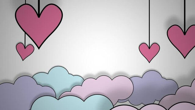 cartoon heart sky clouds animation video footage 3d
