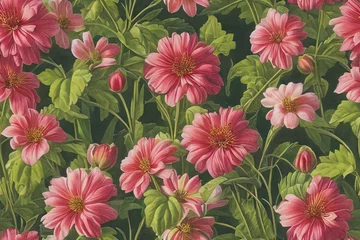 Tuinposter 1900s Vintage Flowers Seamless Background © Judi