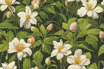 Fototapeta na wymiar 1900s Vintage Flowers Seamless Background