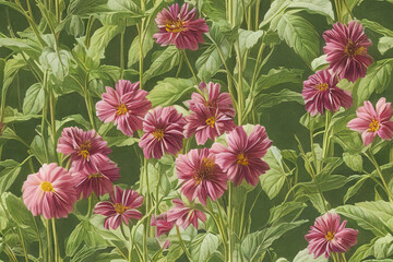 1900s Vintage Flowers Seamless Background