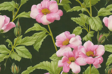 1900s Vintage Flowers Seamless Background