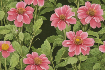 1900s Vintage Flowers Seamless Background