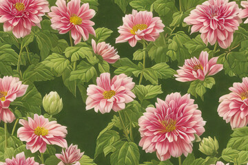 1900s Vintage Flowers Seamless Background