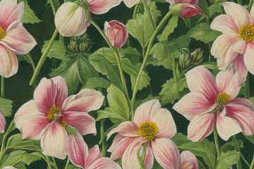 1900s Vintage Flowers Seamless Background
