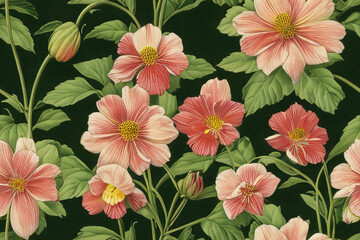 1900s Vintage Flowers Seamless Background