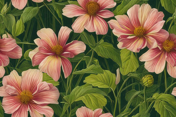1900s Vintage Flowers Seamless Background