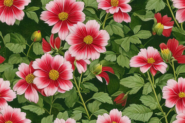 1900s Vintage Flowers Seamless Background