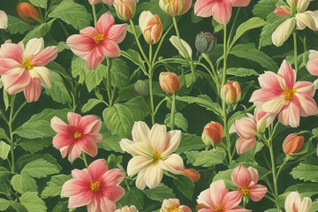 1900s Vintage Flowers Seamless Background