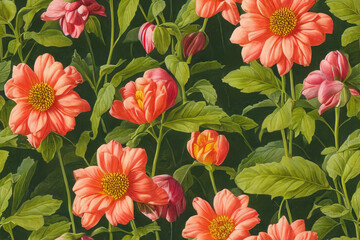 1900s Vintage Flowers Seamless Background