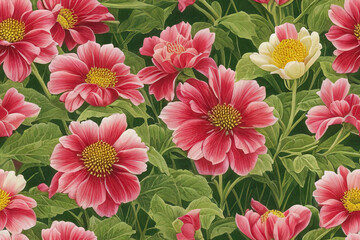 1900s Vintage Flowers Seamless Background