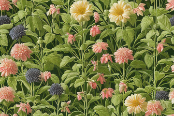 1900s Vintage Flowers Seamless Background