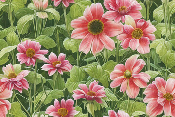 1900s Vintage Flowers Seamless Background