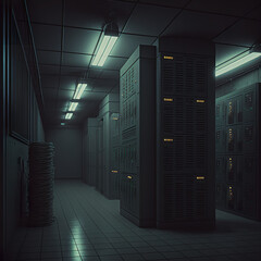 IT data center infrastructure in dark theme created with generative AI