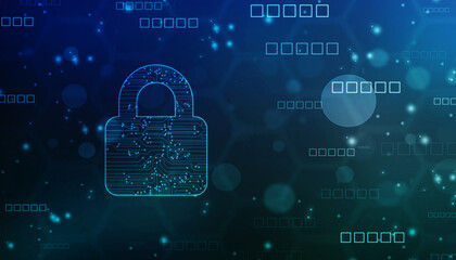 Digital Padlock on abstract technology background, Technology security concept. Modern safety digital background. Protection system, Cyber Security and safety information, personal data concept