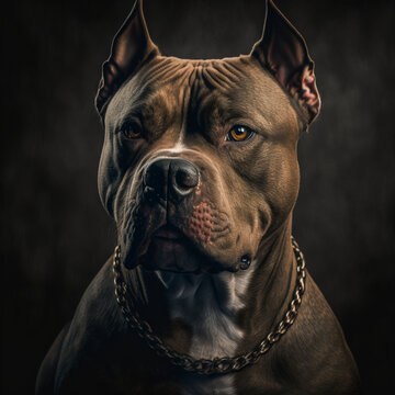 Premium Photo  American bully dog with gold chain on black background  generative aixa