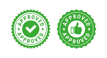 Approved green circle rubber seal stamp. Flat vector illustration isolated on white