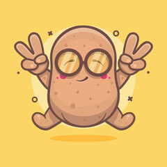 funny potato vegetable character mascot with peace sign hand gesture isolated cartoon in flat style design 