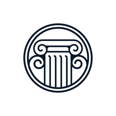 Roman or Greek column ornament in circle lines 