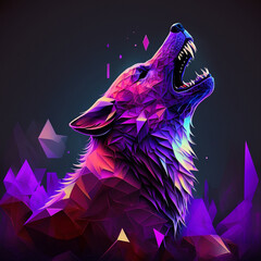 purple wolf howling at night