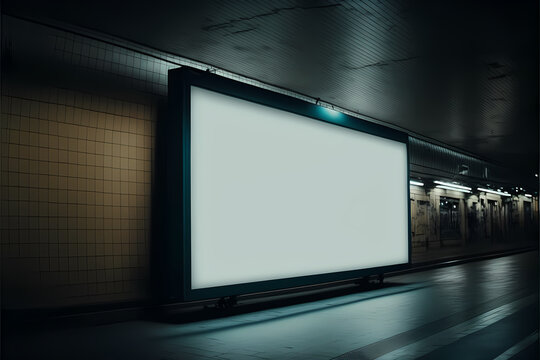 Subway Outdoor Mockup At Night. Generative Ai