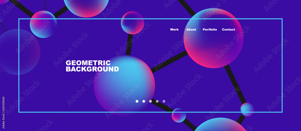 Poster line points connections geometric landing page background. fluid circles and spheres with liquid gra