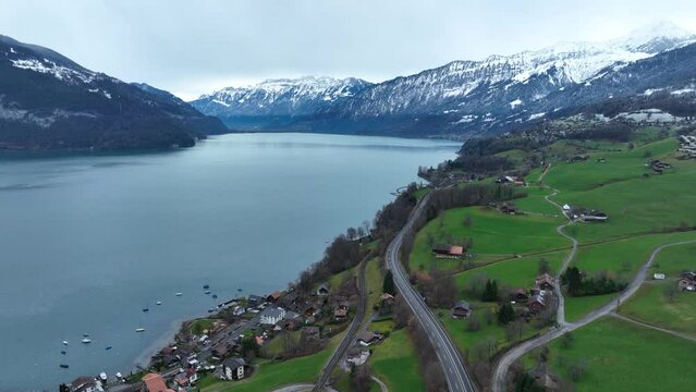 Aerial view of Thun lake(Thunersee) in Switzerland.