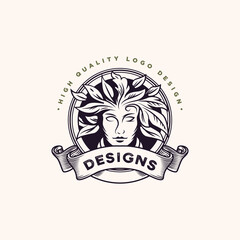 nature woman template logo. premium vector