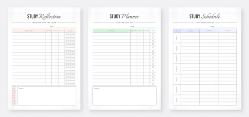 Study reflection planner. Printable study planner template design. School planner template. Academic planner template. Student planner template design. Study schedule planner. Set of planners.