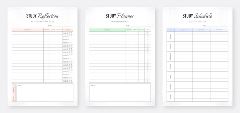 Study reflection planner. Printable study planner template design. School planner template. Academic planner template. Student planner template design. Study schedule planner. Set of planners.