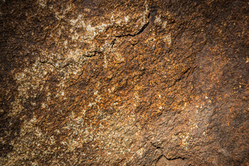 Close up of a solid granite rock in a variety of yellow and brown shades of color.