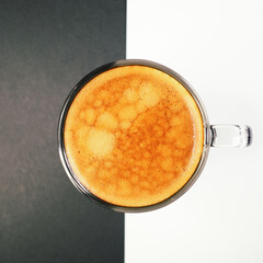 hot black coffee put on white and black table, freshness hot coffee