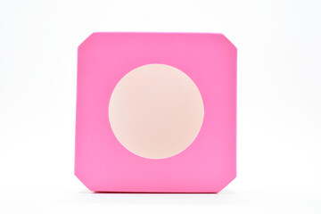 pink paper box on white background, package for design