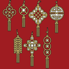 Lunar New Year illustration set, bacground,icon, ornamen. Chinese New Year,Happy New Year, congratulation