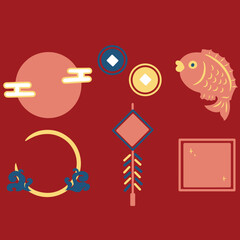 Lunar New Year illustration set, bacground,icon, ornamen. Chinese New Year,Happy New Year, congratulation
