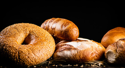 Different types of fresh homemade bread.