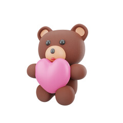 3d pink baer doll with love illustration icon object