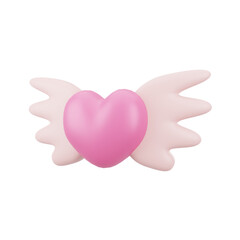 3d pink love with wings illustration icon object