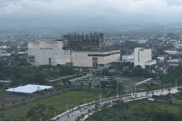Overcast view of purwokerto city from the top of Pandang tower
