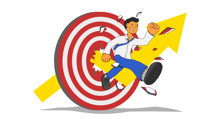 Businessman breaking the target. Business, Targeting, Successful, Marketing, Leadership, Reaching the Goal, Challenging concept Business , the arrow sign symbol, Illustration Concept Vector Template