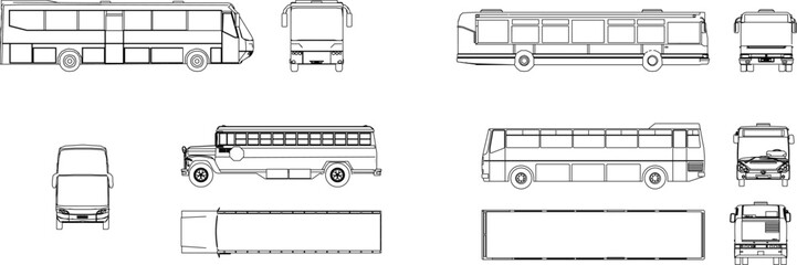 sketch vector illustration of bus design looking various sides © TSANI