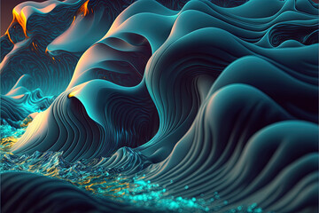 The desktop with abstract wave elements is full of mystery