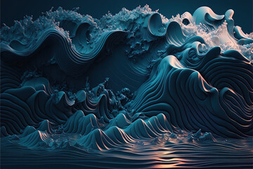 Obraz premium Abstract desktop background, 3d ocean waves, clean desktop background, Kanagawa waves