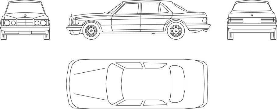 vector sketch of a classic super car design illustration looking at various sides