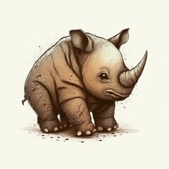 Cute rhinoceros hand drawn by kid (generative AI)